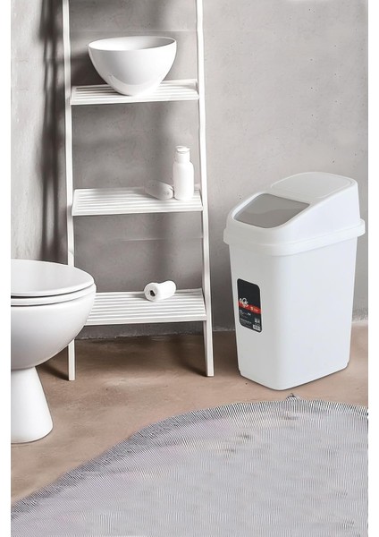 Menashop Metrashop Çöp Kutusu 10 Litre Pratik Kapak Banyo Mutfak Ofis Çalışma Masası Kapı Önü Çöp Kovası Beyaz W: 270 - I: 185 - H: 385 mm