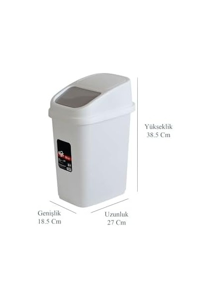 Menashop Metrashop Çöp Kutusu 10 Litre Pratik Kapak Banyo Mutfak Ofis Çalışma Masası Kapı Önü Çöp Kovası Beyaz W: 270 - I: 185 - H: 385 mm