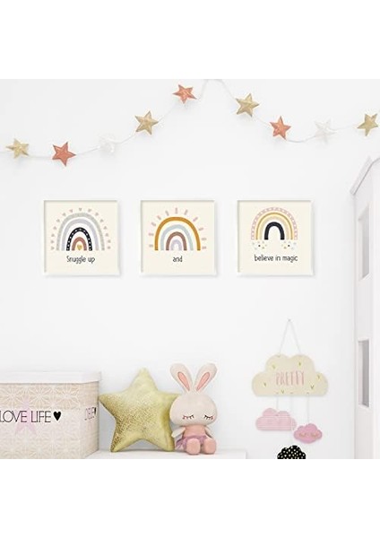 Odasına Özel Minimal Gökkuşağı Tasarımlı Çerçeve - 20 x 20 cm , Yeniden Kullanılabilir Yapışkanlı
