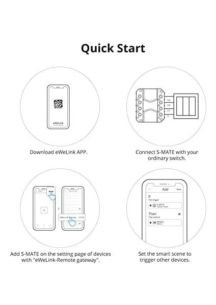 Menashop S-Mate Smart Switch Mate, Wi-Fi Şalter Mate, Mınır3 Akıllı Işık Şalteri ile Çalışır, Nötr Iletken Çözümü Yoktur