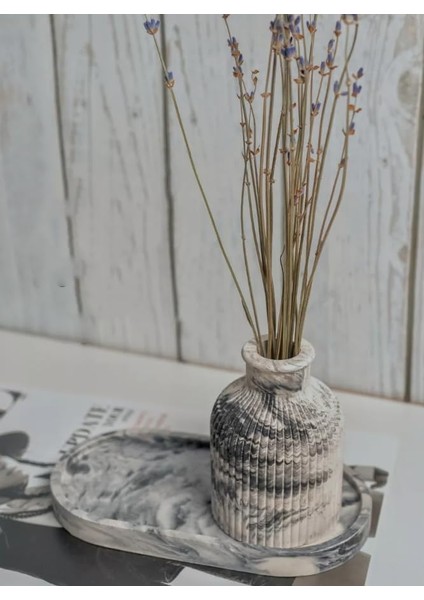 Mermer Desenli Seramik Vazo ve Mumluk Seti - Modern ve Minimalist Dekorasyon