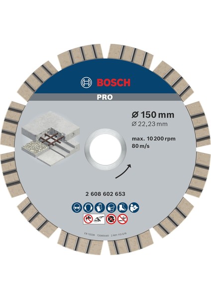 Menashop Metrashop Elmas Kesme Diski Beton Için En Iyisi, 150 x 22,23 x 2,4 x 12 Mm, 2608602653