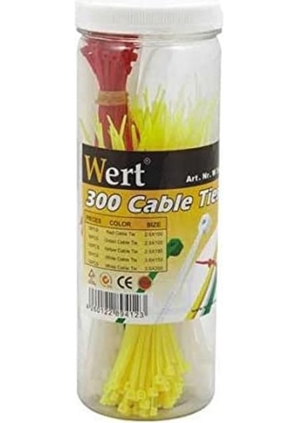 Menashop W 2430, Kablo Bağı Seti 300 Parça, Kırmızı, Yeşil, Sarı, Beyaz