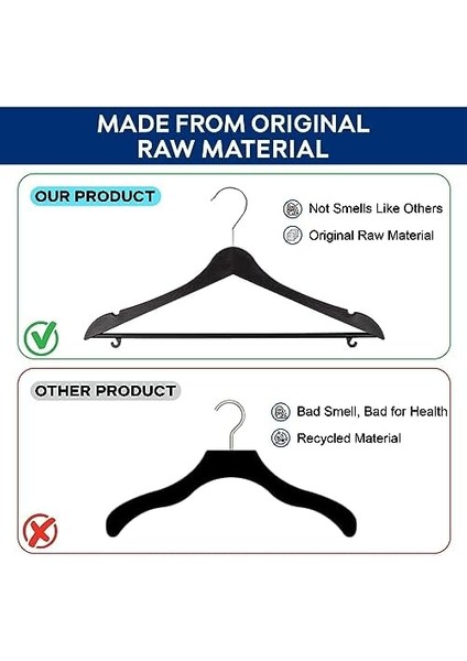 Ahşap Görünümlü Plastik Siyah Kıyafet Elbise Askısı Askılığı Gömlek Askısı Pantolon Askısı (10, Siyah)