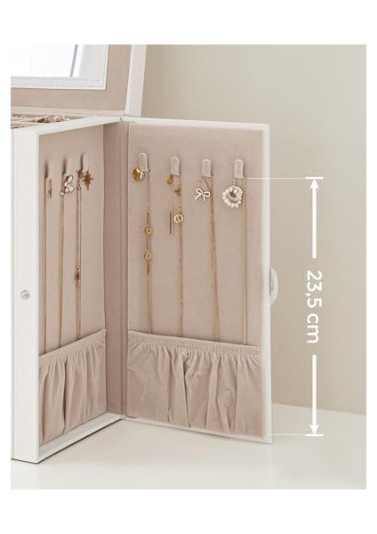 Mücevher Kutusu, 6 Seviyeli Büyük Mücevher Kutusu, Menteşeli Yan Kapılı Mücevher Kutusu, Çekmeceler, Ayna ve Kilit, Yüzükler, Küpeler Için, Beyaz JBC152W01