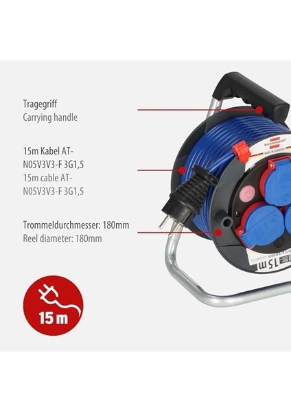 Menashop Metrashop Garant IP44 15M Makaralı Kablo AT-N05V3V3-F 3g1.5