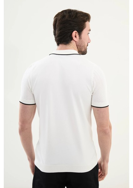 Desenli Slim Fit Polo Yaka Kısa Kollu Erkek Triko Hırka