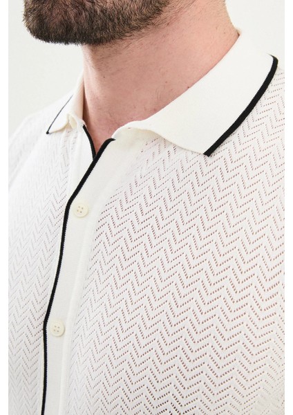 Desenli Slim Fit Polo Yaka Kısa Kollu Erkek Triko Hırka