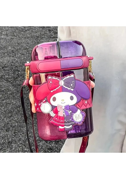 Çocuk Suluk Matara 640ML Askılı My Melody Figürlü Iki Bölmeli Kapak Plastik AD1142