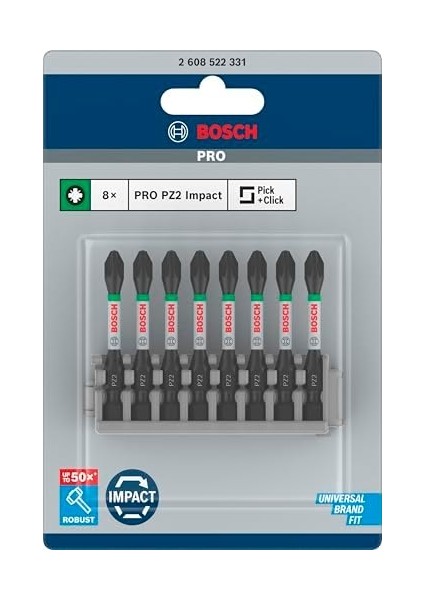 Menashop Metrashop 2608522331-TORNAVIDA Ucu "set" Impact Control Pz2 50 mm 8-Parça, 0 W, 0 V