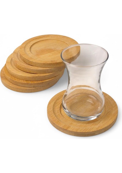 Menashop Metrashop Bambu Yuvarlak Çay Tabağı Bardak Altlığı 6 'lı Set, Dekoratif Bambu Altlık
