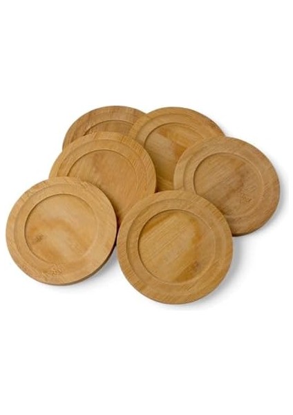 Menashop Metrashop Bambu Yuvarlak Çay Tabağı Bardak Altlığı 6 'lı Set, Dekoratif Bambu Altlık