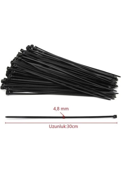 Menashop Metrashop Çetsan 4,8X300 Siyah 30CM Kablo Bağı Plastik Cırt Kelepçe TOPLAYICI-100 Adet