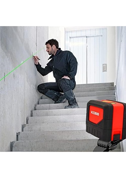 Menashop KBL92GTP 30 Metre Profesyonel Yatay ve Dikey Otomatik Hizalamalı Yeşil Çapraz Çizgi Lazer, 2 Noktalı Şakül Lazer Distomat + Mini Tripod + Tripod, Kırmızı/siyah