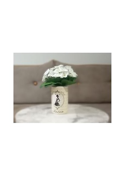 Menashop Metrashop Dahil,vazo Dahil,vazoda Çiçek,beyaz Yapay Çiçek,vazo Dekoratif Madam Desenli 7X7X16CM fiyatları