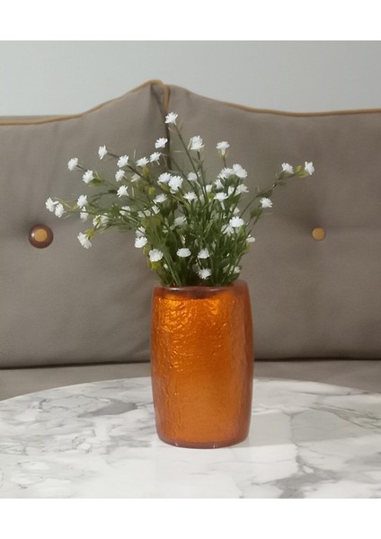 Menashop Metrashop Dahil,vazo Dahil,vazoda Çiçek,beyaz Yapay Çiçek,vazo Dekoratif Altın Renkli Poliresin 5X5X12CM