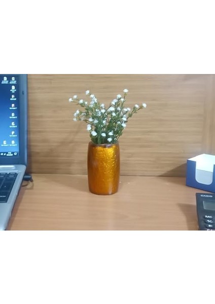 Menashop Metrashop Dahil,vazo Dahil,vazoda Çiçek,beyaz Yapay Çiçek,vazo Dekoratif Altın Renkli Poliresin 5X5X12CM