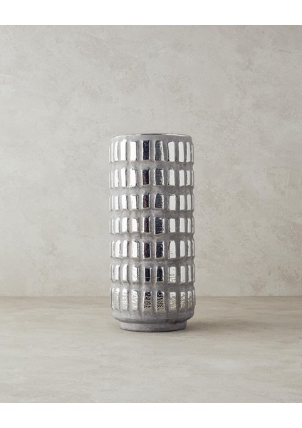 Menashop Metrashop Home Glossy Stoneware Vazo Silver