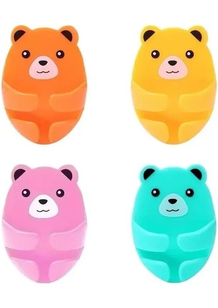 Menashop Metrashop 4 Adet Kendinden Yapışkanlı Ayı Desenli Fiş Askısı Priz Soket Kablo Tutucu
