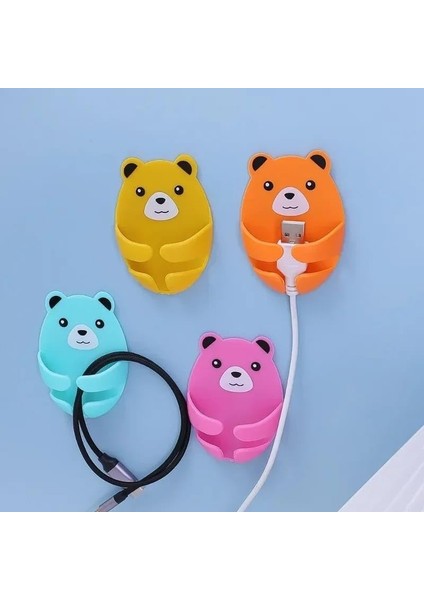 Menashop Metrashop 4 Adet Kendinden Yapışkanlı Ayı Desenli Fiş Askısı Priz Soket Kablo Tutucu
