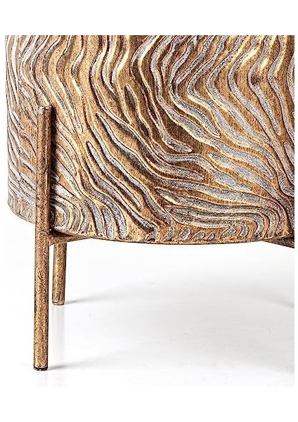 Dalga Desenli Ayaklı Silindir Metal Çiçeklik Saksı Altın Eskitme 21,5 x 24,5 x 21,5 cm . fiyatları