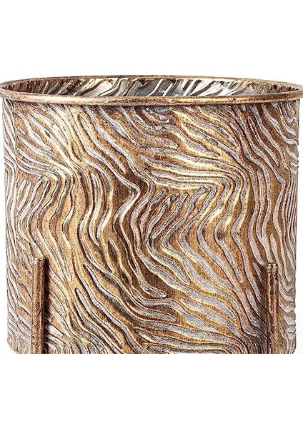 Dalga Desenli Ayaklı Silindir Metal Çiçeklik Saksı Altın Eskitme 21,5 x 24,5 x 21,5 cm . modelleri