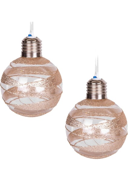 Topu Ampul LED Işıklı Gold Simli 2'li Paket 7 cm .