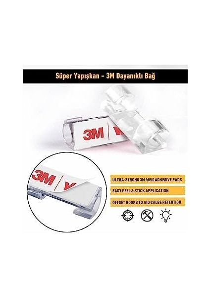 Menashop Kablo Sabitleyici Klipsler 20 Adet Kablo Düzenleyici Duvar Fayans Cam Kablo Tutucu Yapışkanlı Klips