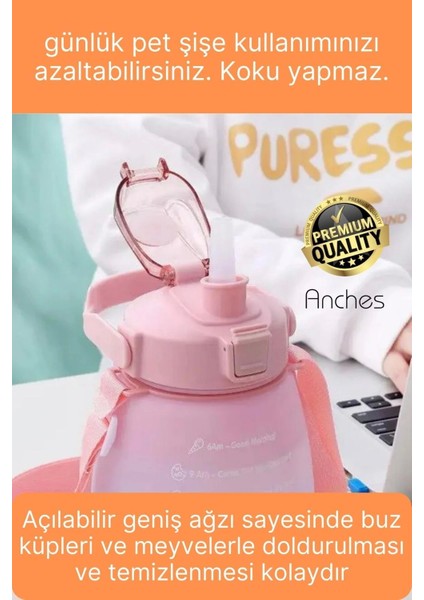 Askılı 1.3 Lt Pipetli Kilitli Sızdırmaz Kapak Tutacaklı Motivasyon Suluk Matara Kamp Okul Bpa Free