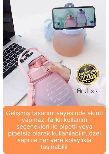 Askılı 1.3 Lt Pipetli Kilitli Sızdırmaz Kapak Tutacaklı Motivasyon Suluk Matara Kamp Okul Bpa Free