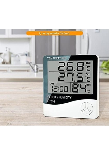 Menashop Metrashop Htc-2 Saatli Dijital Termometre ve Nem Ölçer Iç ve Dış Mekan Problu