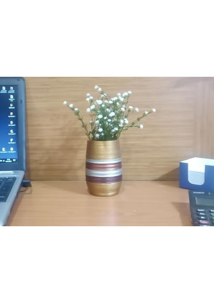 Menashop Metrashop Dahil,vazo Dahil,vazoda Çiçek,beyaz Yapay Çiçek,vazo Dekoratif Metalik Kahve Poliresin 6X6X17CM fiyatları