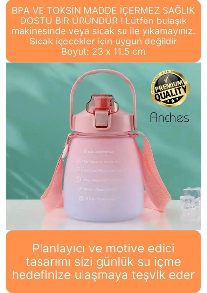 Askılı 1.3 Lt Pipetli Kilitli Sızdırmaz Kapak Tutacaklı Motivasyon Suluk Matara Kamp Okul Bpa Free