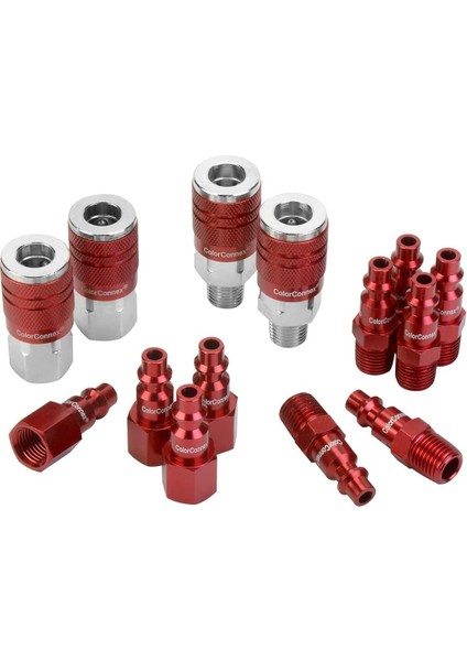 Menashop Manufacturing Renk Connex Tip D 14 Adet. 1/4 Inç Kırmızı Kavrama ve Fiş-Set, A73458D