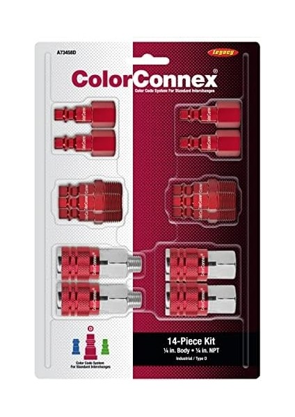 Menashop Manufacturing Renk Connex Tip D 14 Adet. 1/4 Inç Kırmızı Kavrama ve Fiş-Set, A73458D