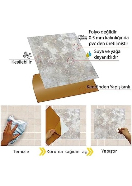 Kendinden Yapışkanlı Gri Mermer Desenli Pvc Karo 30 x 30 cm (56 Adet / 5 M²)