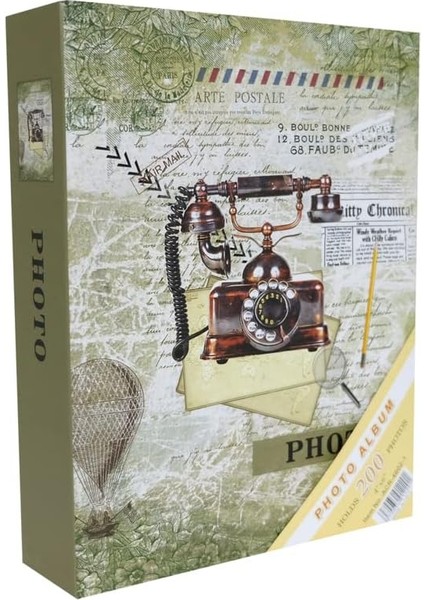 Fotoğraf Albümü 10 x 15 cm 200 Fotoğraf Kapasiteli Renkli Antika Telefon Desenli Anı Albümü