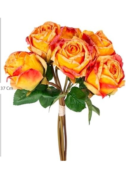 Menashop Metrashop Yapay Çiçek Gül 6'lı Demet Sarı-Kırmızı 37 Cm.
