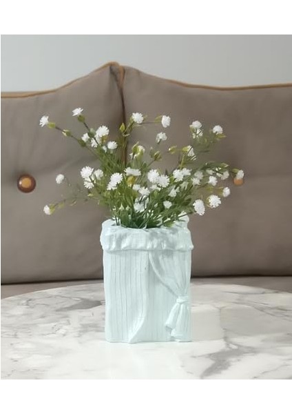 Menashop Metrashop Dahil,vazo Dahil,vazoda Çiçek,beyaz Yapay Çiçek,vazo Dekoratif Poliresin 7X7X17CM