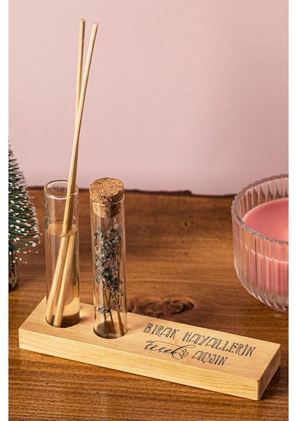 Menashop Metrashop Hayellerin Çiçek Açsın Mottolu Dekoratif Set - Bambu Oda Kokusu Şişesi