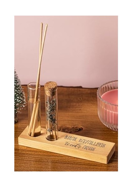 Menashop Metrashop Hayellerin Çiçek Açsın Mottolu Dekoratif Set - Bambu Oda Kokusu Şişesi