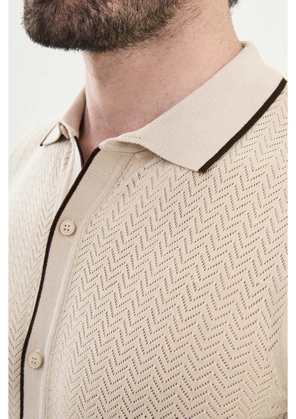 Desenli Slim Fit Polo Yaka Kısa Kollu Erkek Triko Hırka fiyatları