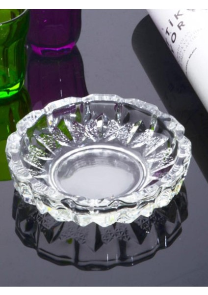 Menashop Metrashop Cam Kristal Lüks Küllük - Kül Tablası - Yuvarlak Kül Tabağı-12 * 12 * 2,5 06