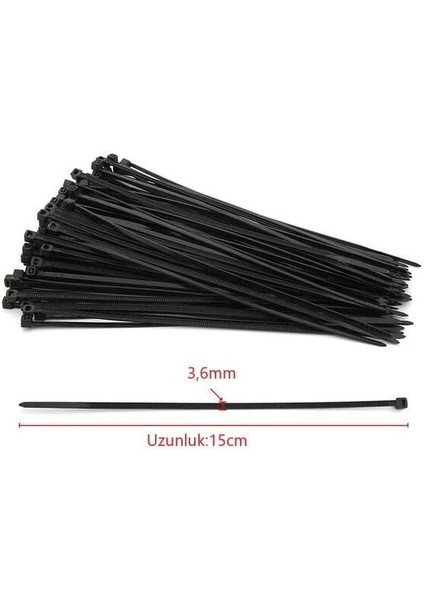 Menashop Metrashop Çetsan 3, 6X150 Siyah 15CM Kablo Bağı Plastik Cırt Kelepçe TOPLAYICI-100 Adet, Sekatech