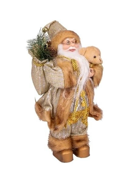 Yılbaşı Noel Baba Hediye Çuvallı Pelüş Ayı Dekorlu Gold 30 cm . fiyatları