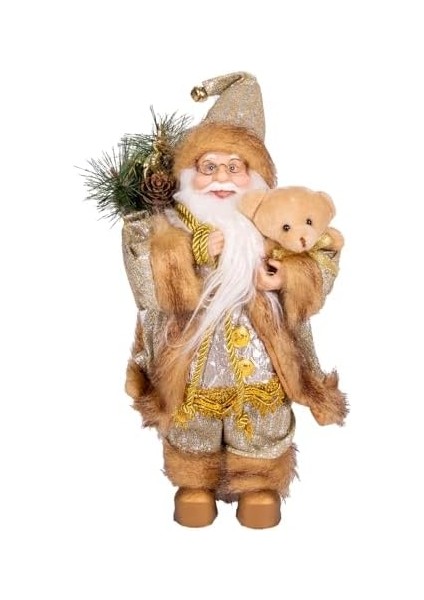 Yılbaşı Noel Baba Hediye Çuvallı Pelüş Ayı Dekorlu Gold 30 cm . modelleri