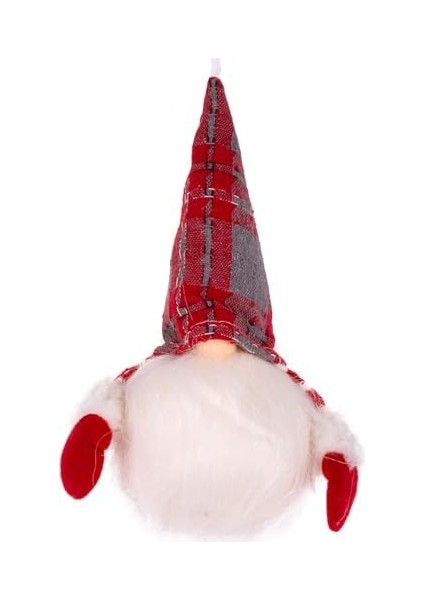 Yılbaşı Süsü Noel Baba Figürü Işıklı Uzun Kollu Kırmızı-Gri 9 x 22 cm .