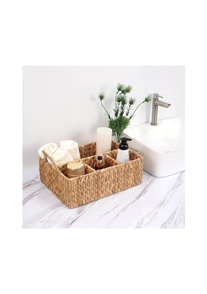 El Yapımı Doğal Hasır Dikdörtgen Çok Amaçlı 4 Bölmeli Dolap Düzenleyici (43 x 30 x 13 cm ) fiyatları