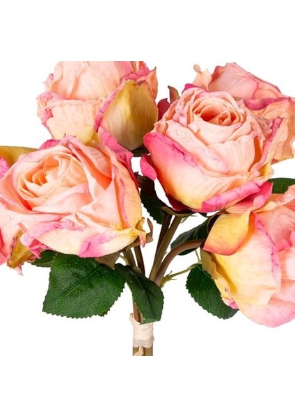 Menashop Metrashop Yapay Çiçek Gül 6'lı Demet Fuşya-Sarı 37 Cm.