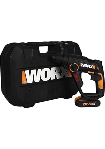 Menashop Metrashop WX390.1 20VOLT 2.0AH. Li-Ion 1.2j Profesyonel Sds-Plus Pnömatik Çift Akülü Şarjlı Matkap + 8 Adet Uç + Mandren